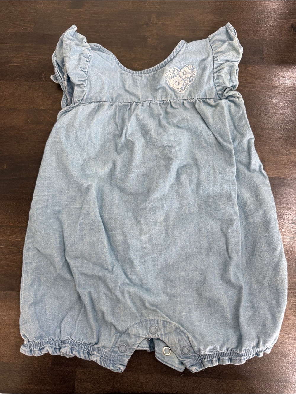 Carter's Light Blue Denim Romper with Heart Detail